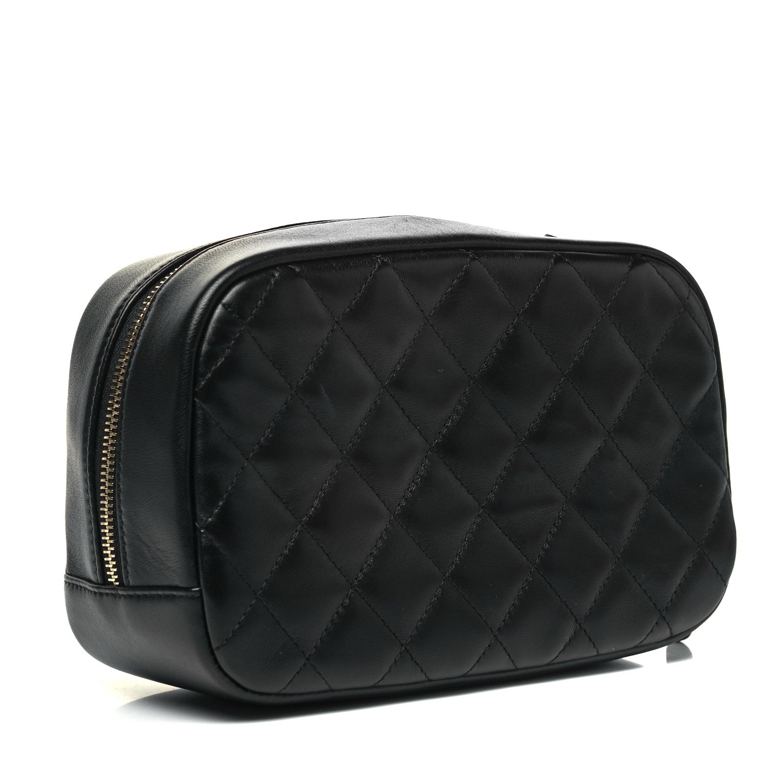 Chanel Lambskin Quilted Medium Curvy Pouch Cosmetic Case Black 3 of 9