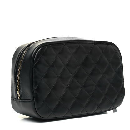 Chanel Lambskin Quilted Medium Curvy Pouch Cosmetic Case Black 3 of 9