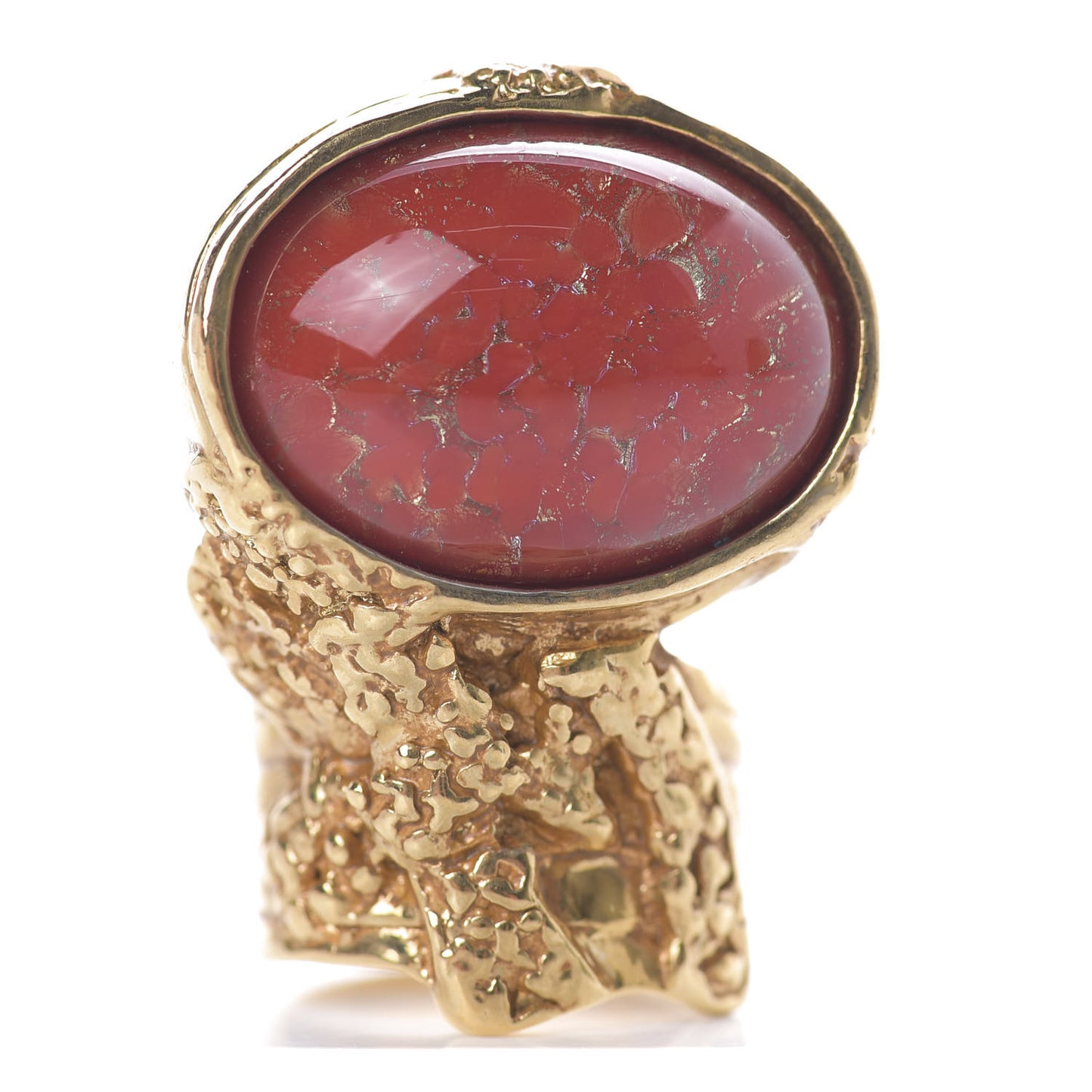 Glass Cabochon Arty Ovale Ring 7 Gold Red