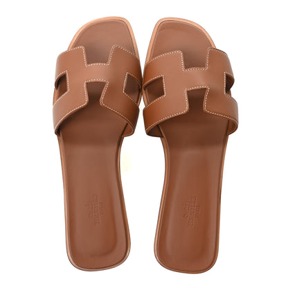 Hermes Box Calfskin Oran Sandals 40.5 Gold 2 of 9