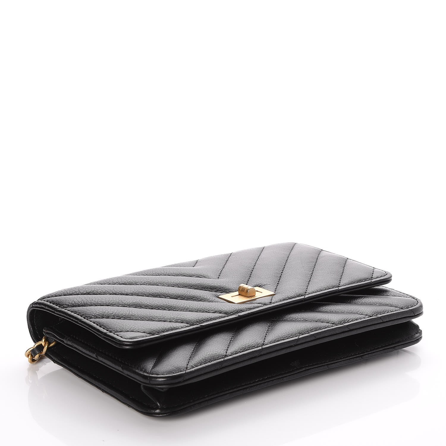 Chanel Sheepskin Chevron Reissue Wallet On Chain WOC Black 4 of 9