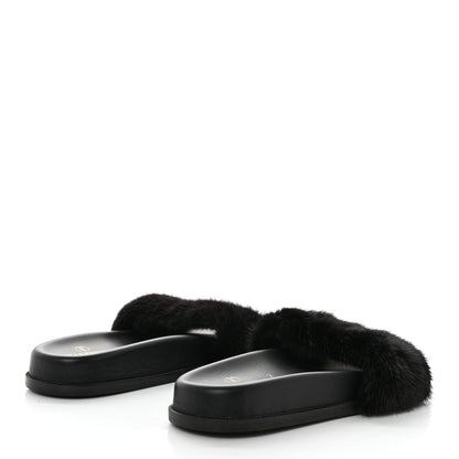 Valentino Garavani Mink Fur Rockstud Slide Sandals 36 Black 4 of 7