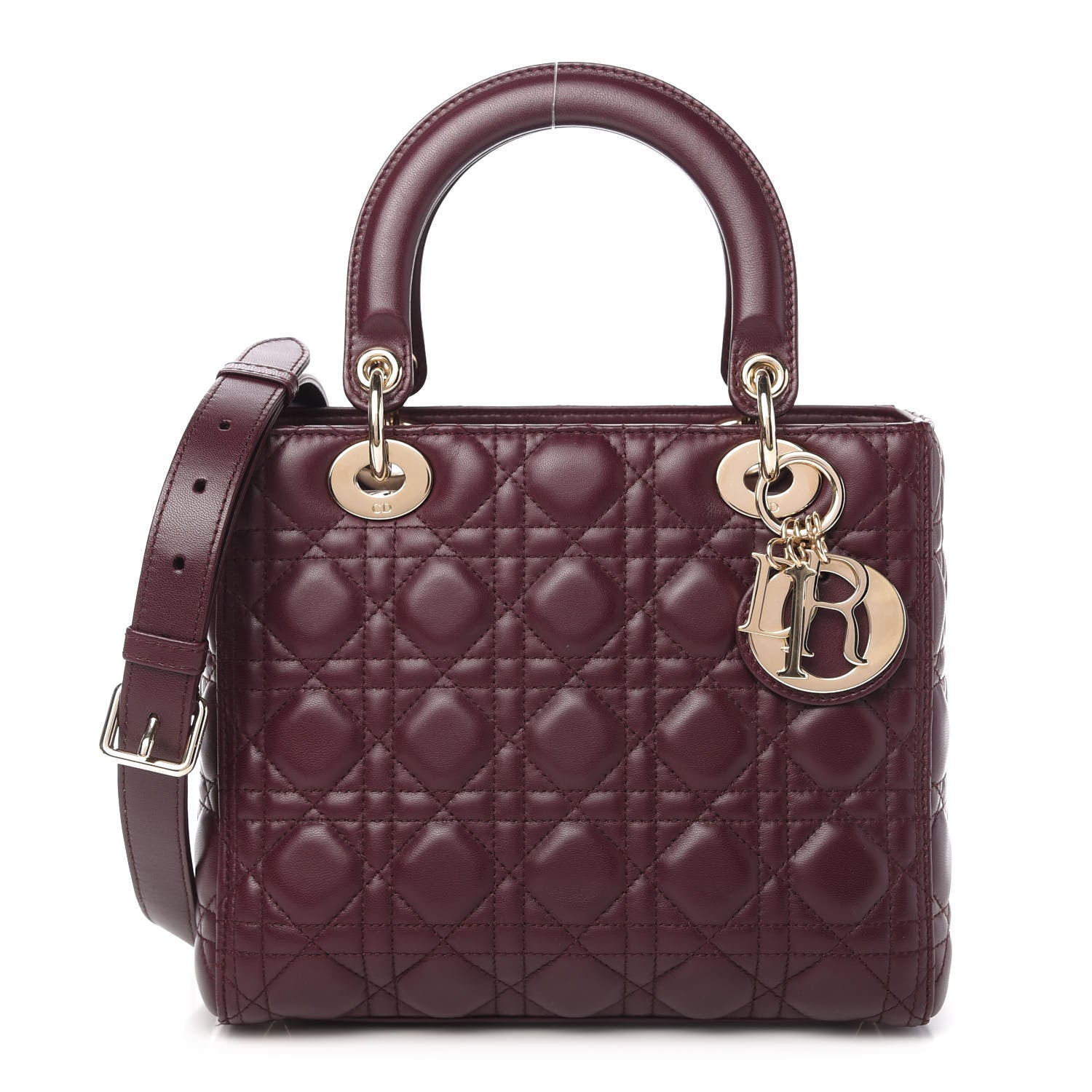 Christian Dior Lambskin Cannage Medium Lady Dior Burgundy 1 of 10