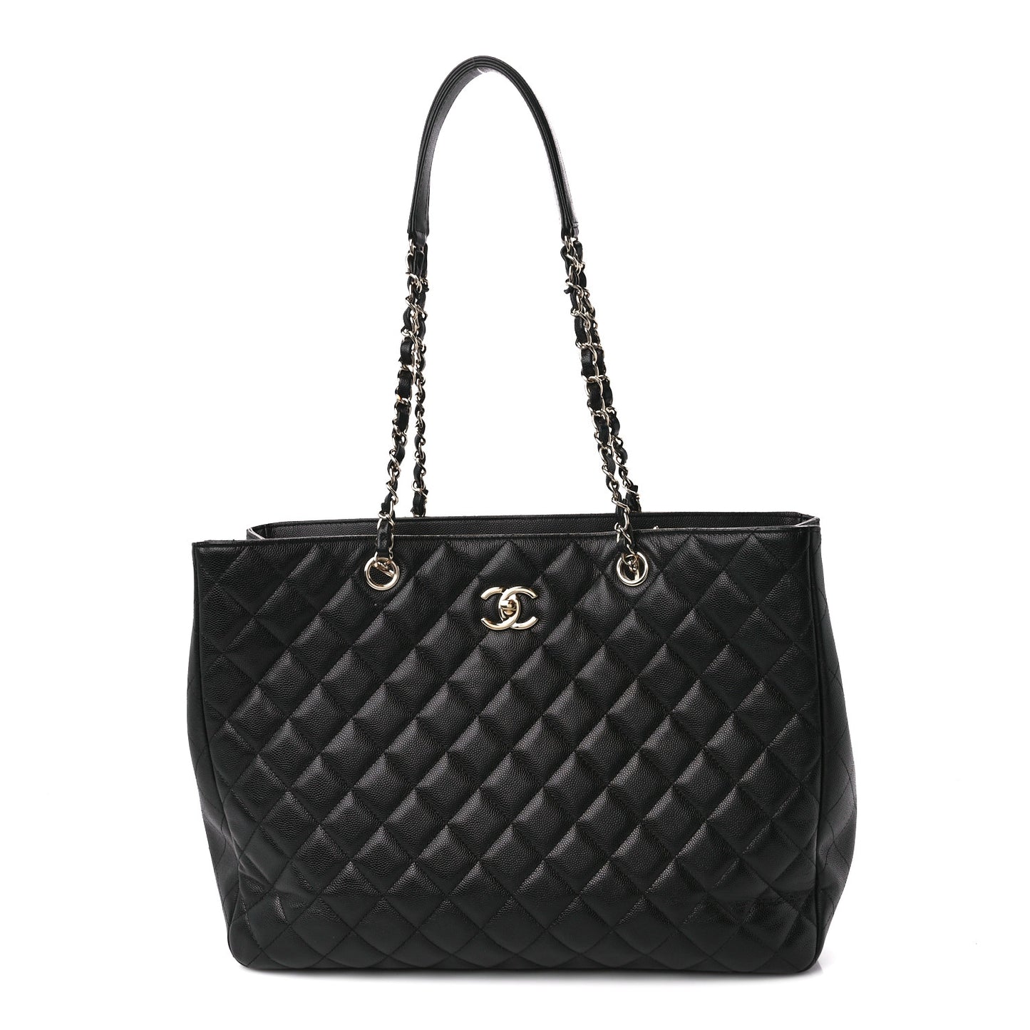 Caviar Quilted Large Shopping Tote Black