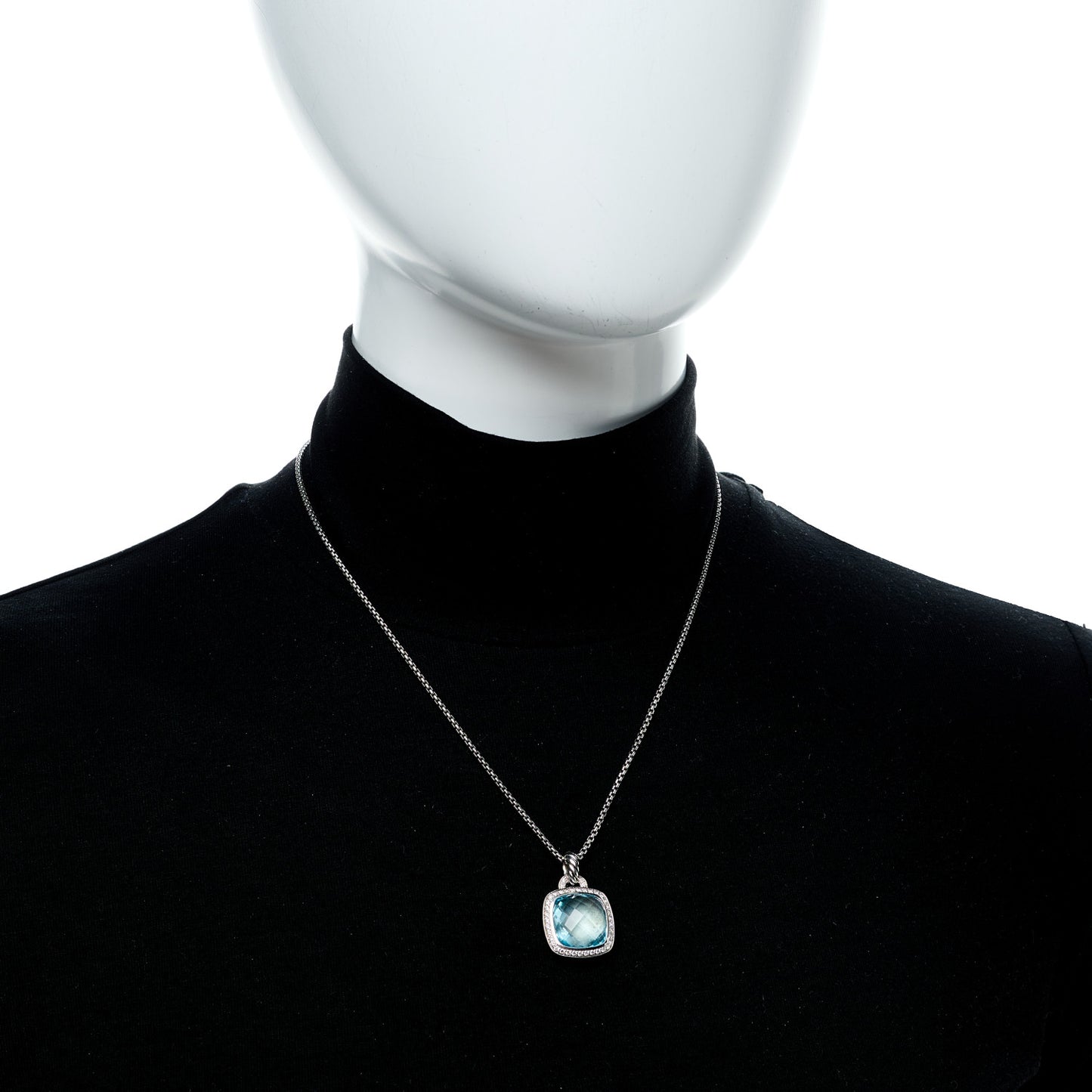Sterling Silver 14K Yellow Gold Blue Topaz Diamond 14mm Albion Pendant Necklace