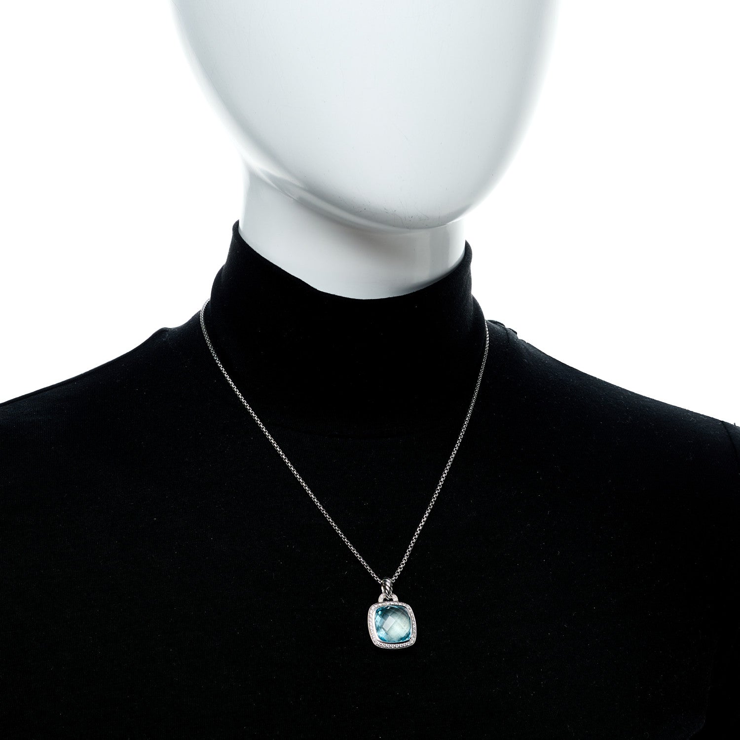 David Yurman Sterling Silver 14K Yellow Gold Blue Topaz Diamond 14mm Albion Pendant Necklace 2 of 6