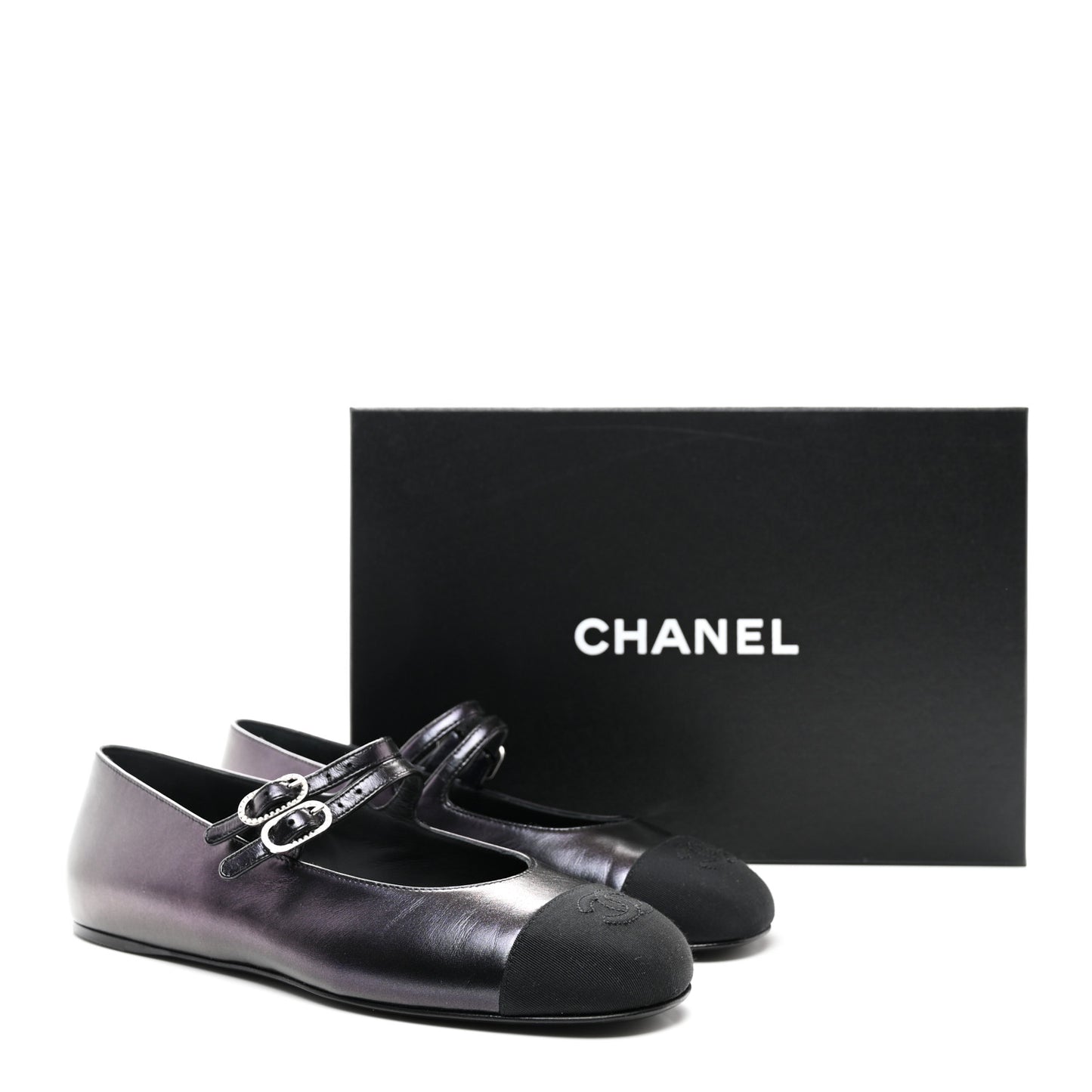 Lambskin Grosgrain Pearl Mary Jane Flats 38 Black