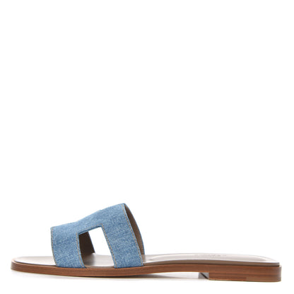 Hermes Denim Canvas Oran Sandals 37 Bleu Clair 1 of 9