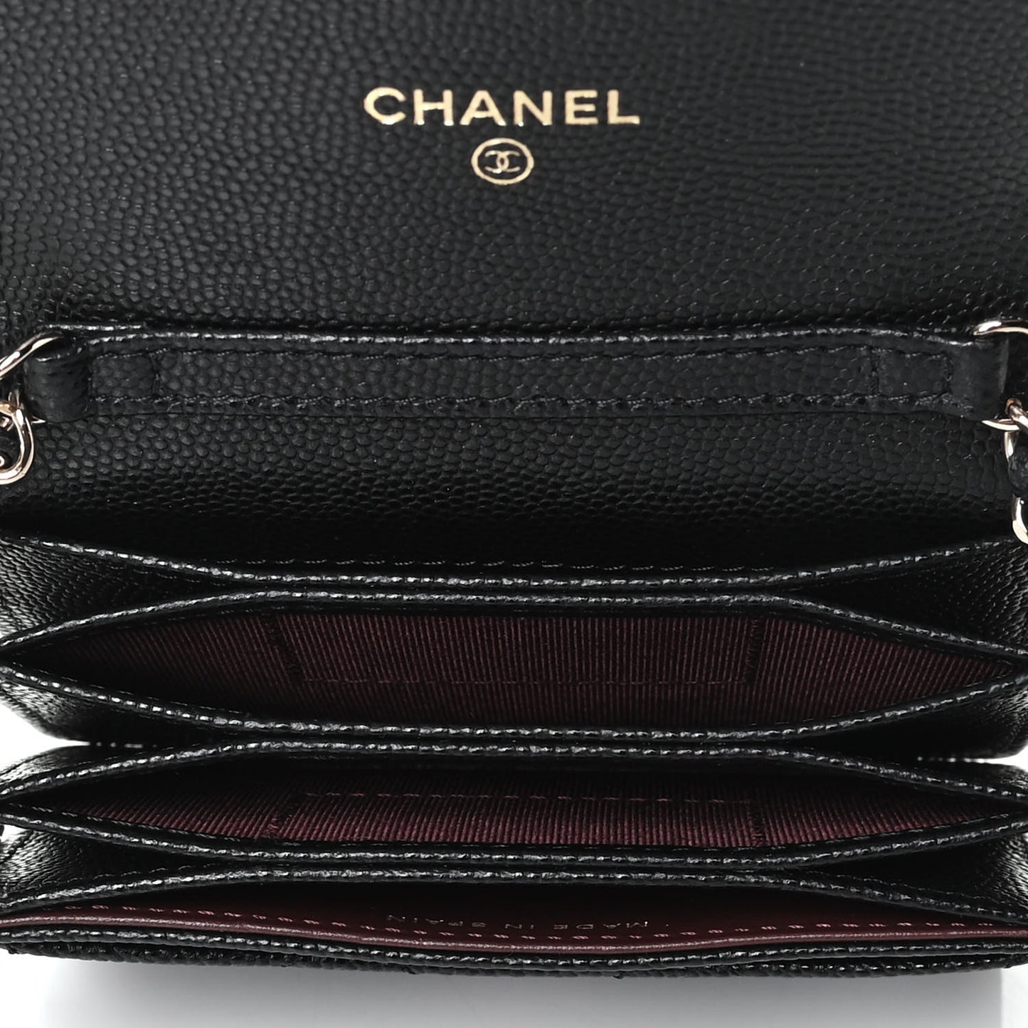 Caviar Quilted Flap Card Holder On Chain Black