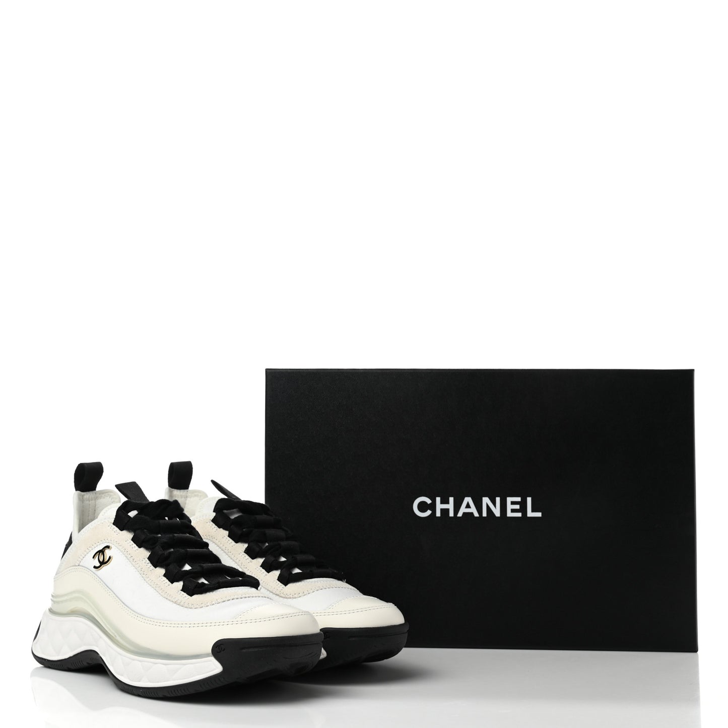 Velvet Calfskin Mixed Fibers CC Sneakers 36 Ivory Black