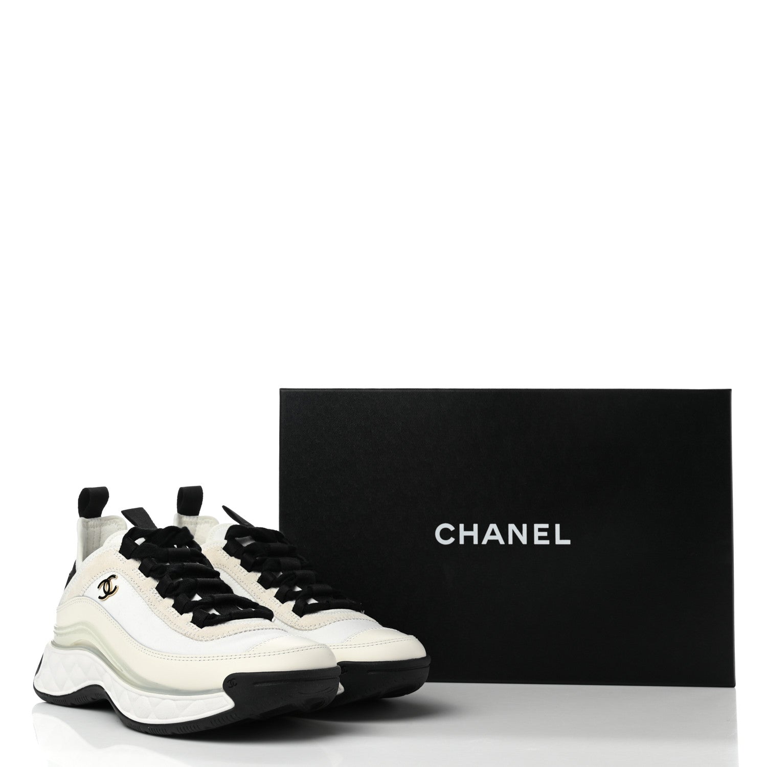 Chanel Velvet Calfskin Mixed Fibers CC Sneakers 36 Ivory Black 9 of 9