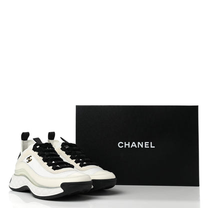 Chanel Velvet Calfskin Mixed Fibers CC Sneakers 36 Ivory Black 9 of 9