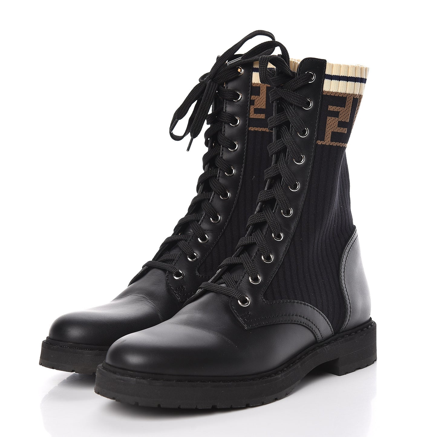 Calfskin Stretch Fabric Rockoko Biker Boots 38 Tobacco Black Marino