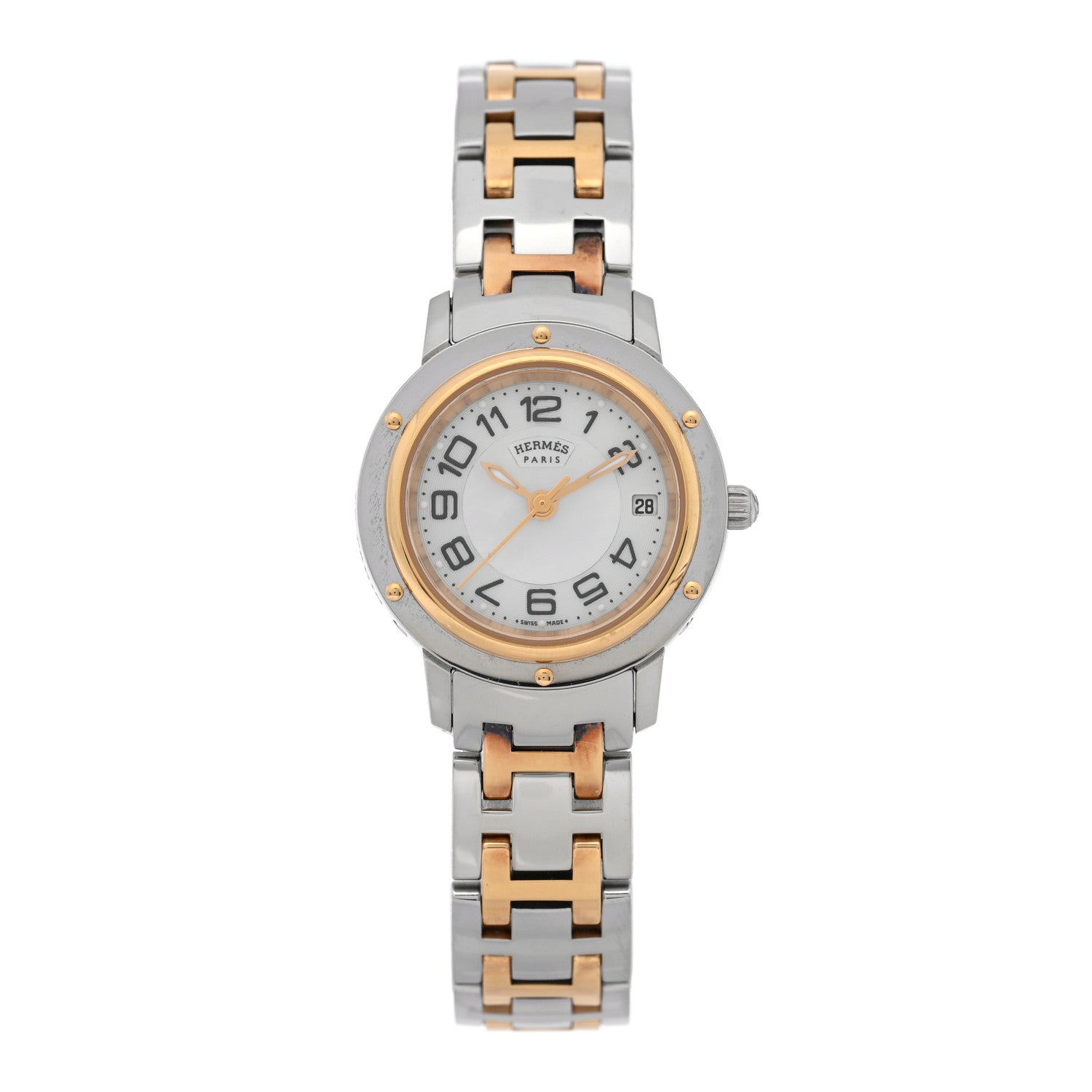 Hermes Stainless Steel Mother of Pearl 24mm Clipper Quartz Watch Gold 1 of 4
