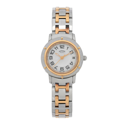 Hermes Stainless Steel Mother of Pearl 24mm Clipper Quartz Watch Gold 1 of 4