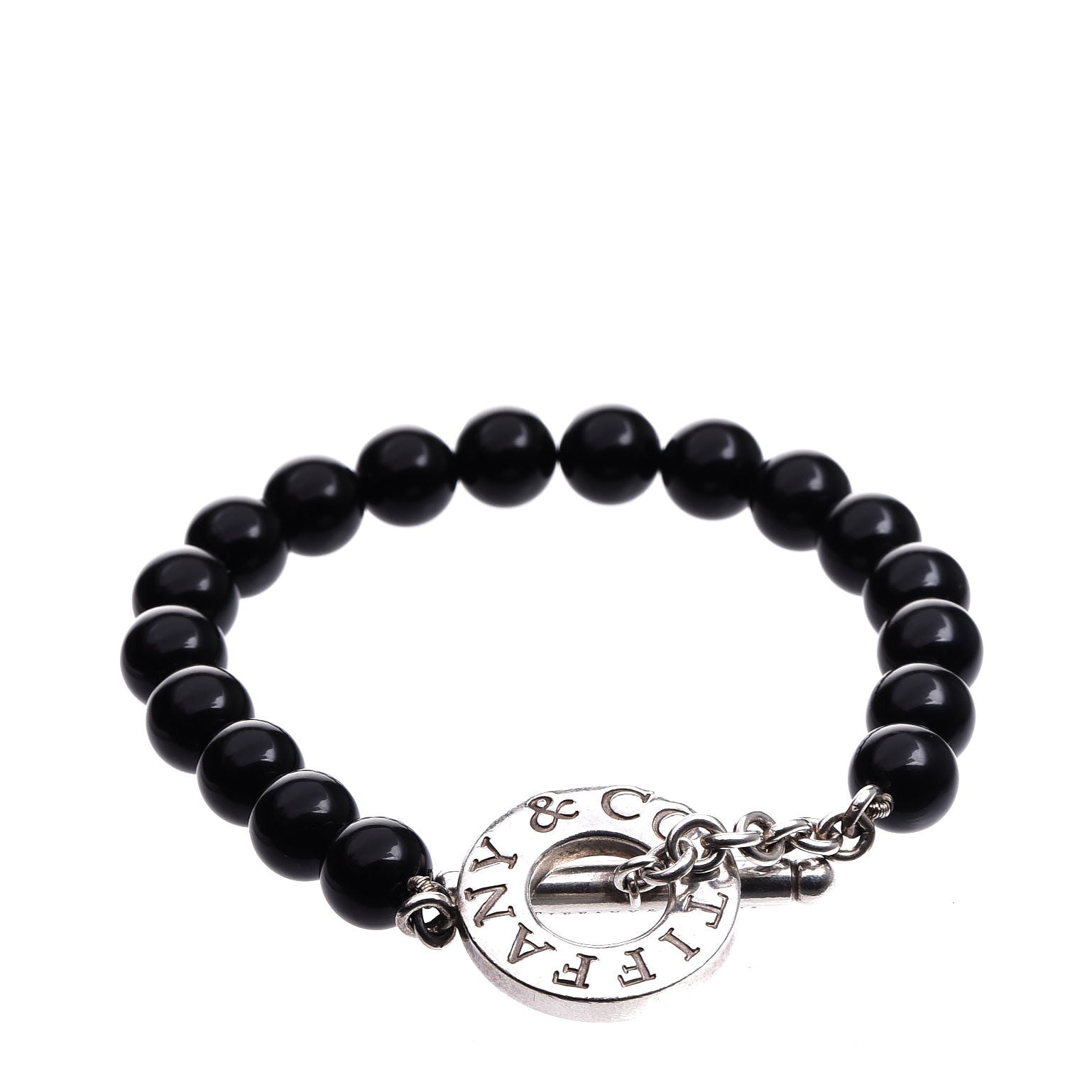 Tiffany Sterling Silver Black Onyx Bead Toggle Bracelet 3 of 4