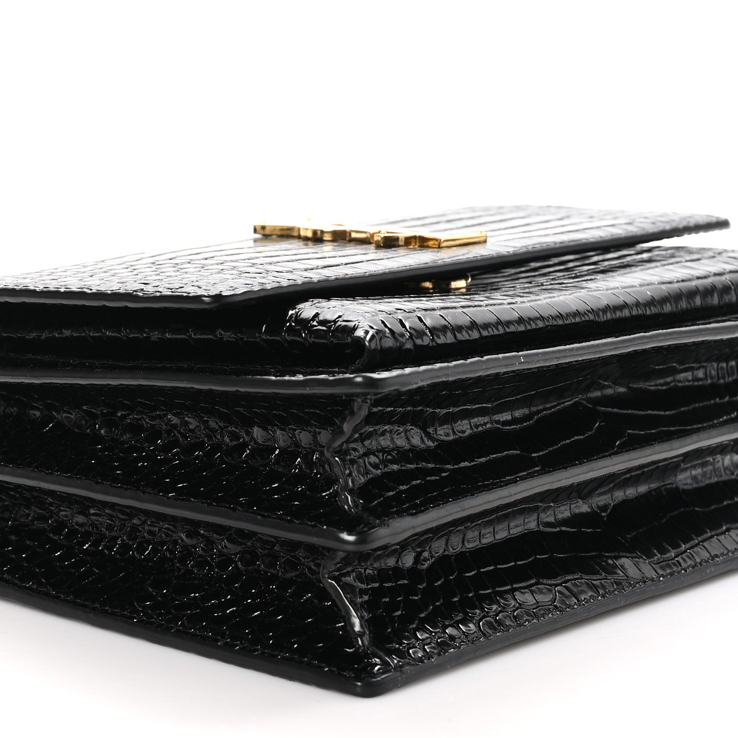 Saint Laurent Calfskin Crocodile Embossed Medium Monogram Sunset Black 10 of 11