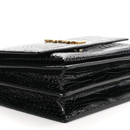 Saint Laurent Calfskin Crocodile Embossed Medium Monogram Sunset Black 10 of 11