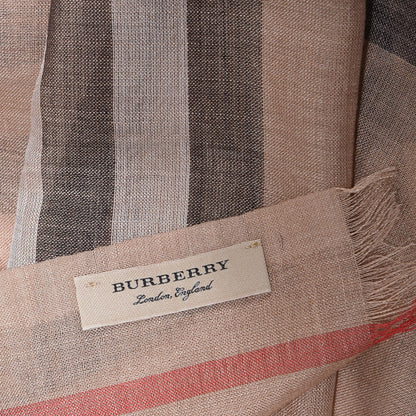 Burberry Wool Silk Giant Check Lightweight Scarf Camel 4 of 5