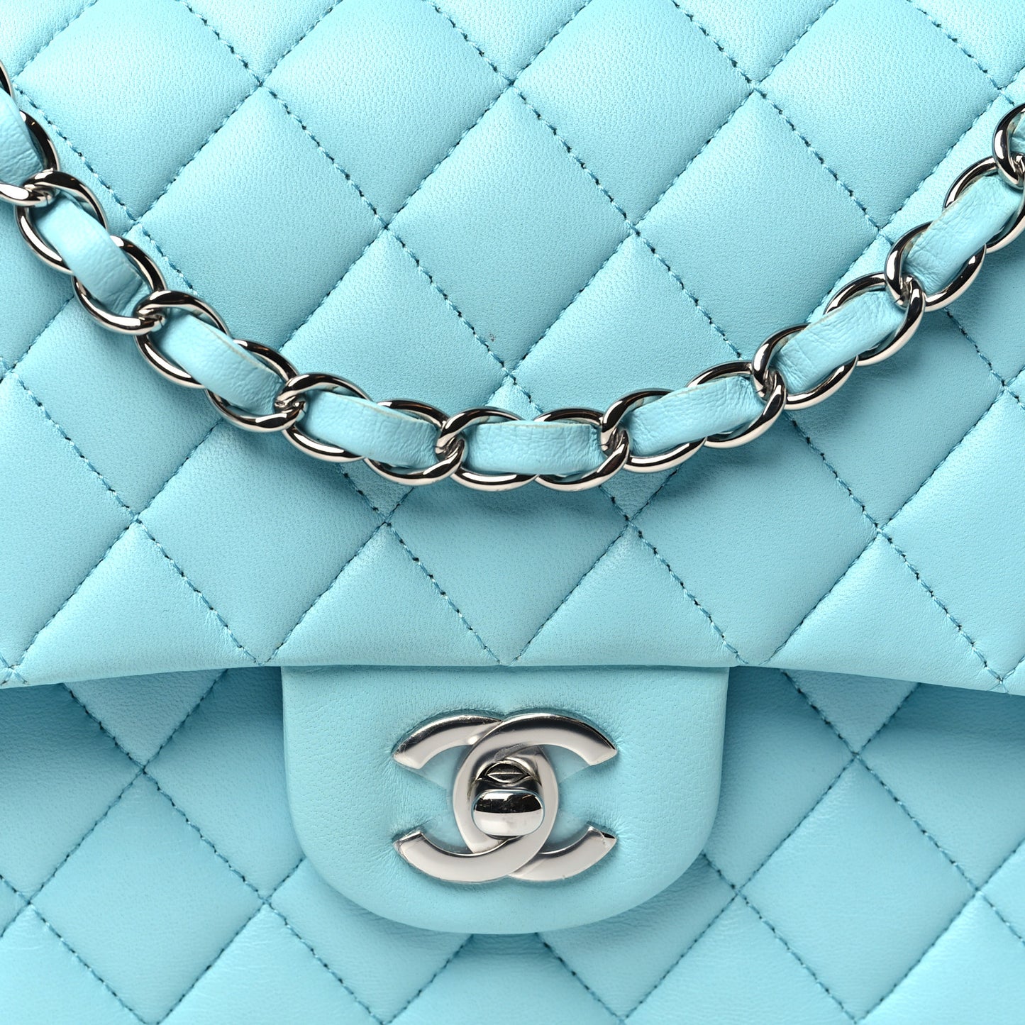 Lambskin Quilted Medium Double Flap Neon Blue