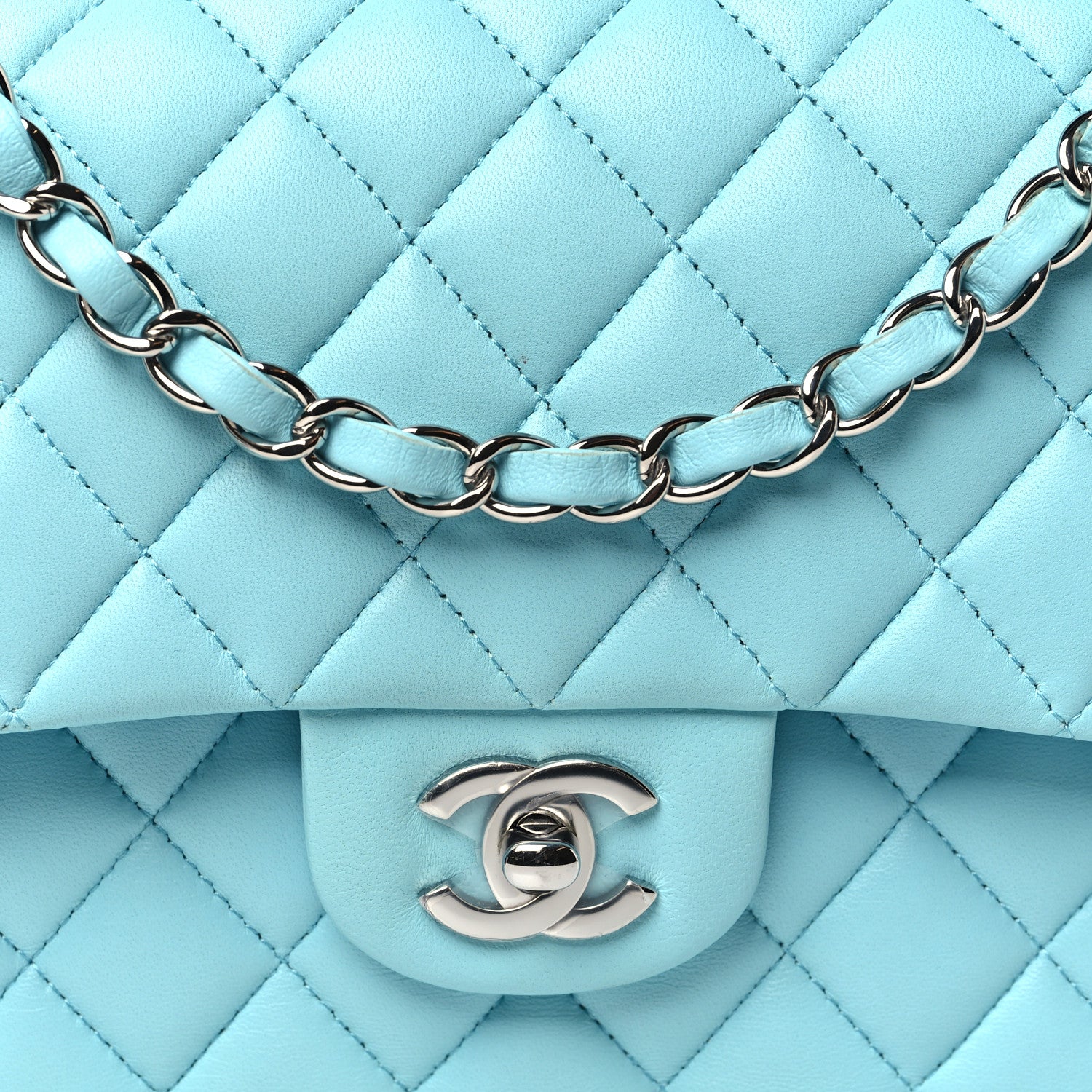 Chanel Lambskin Quilted Medium Double Flap Neon Blue 8 of 10