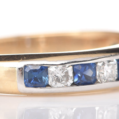 Tiffany 18K Yellow Gold Platinum Diamond Blue Sapphire 4mm Lucida Band Ring 52 6 7 of 8