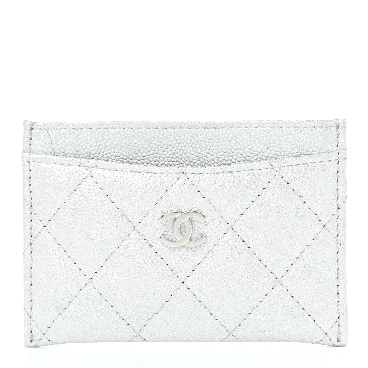 Chanel Glittered Metallic Caviar Quilted Card Holder Silver 1 of 12