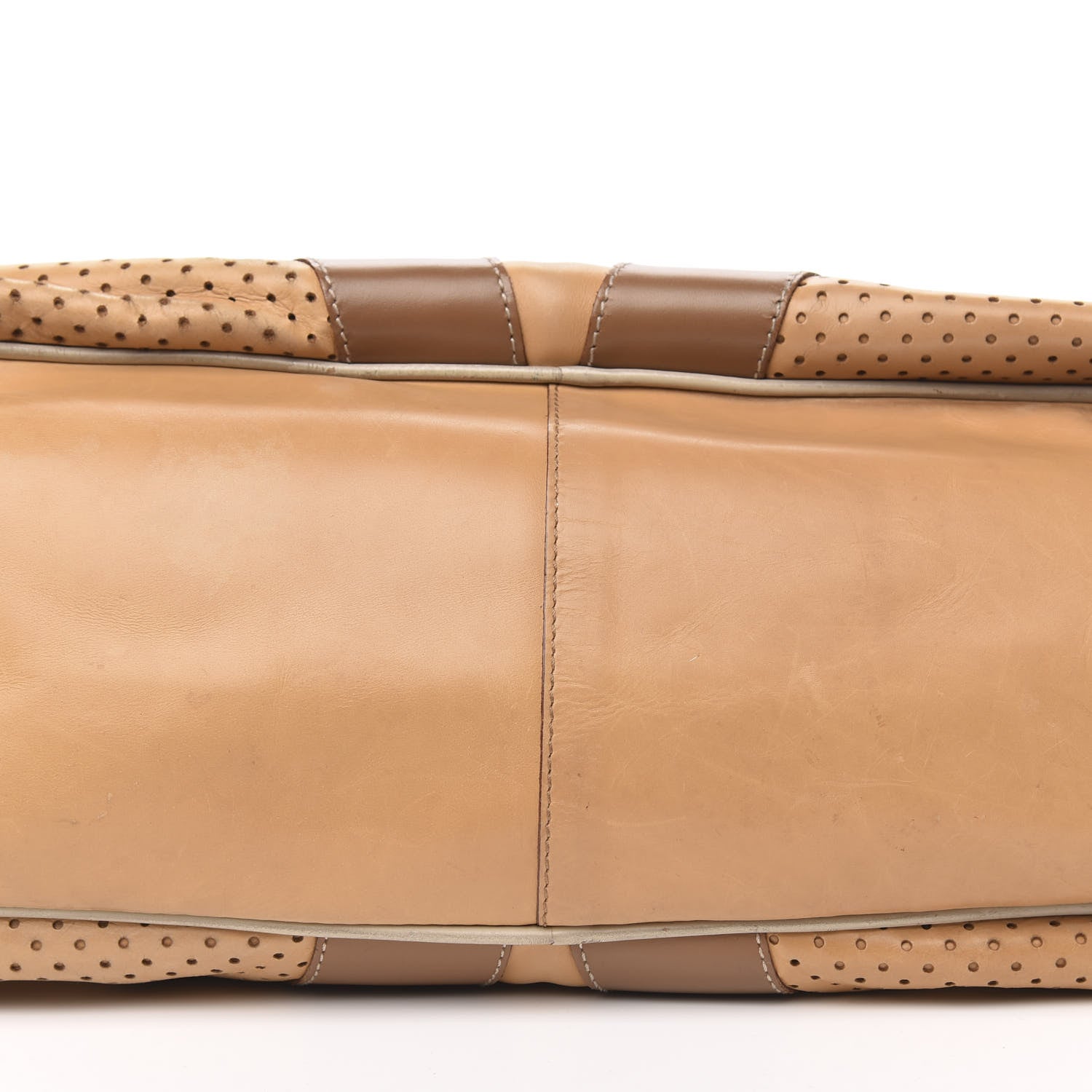 Prada Vitello Drive Perforated Bowling Bag Naturale 663223