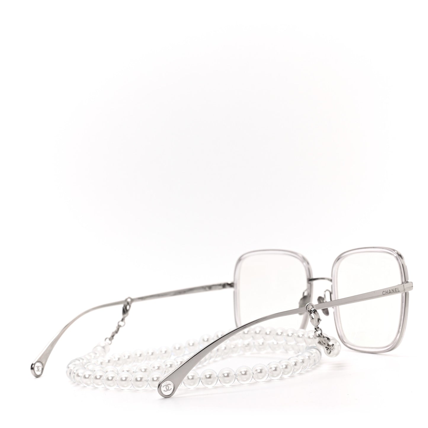 Metal Removable Pearl Chain Square Eyeglasses 2195-S Silver