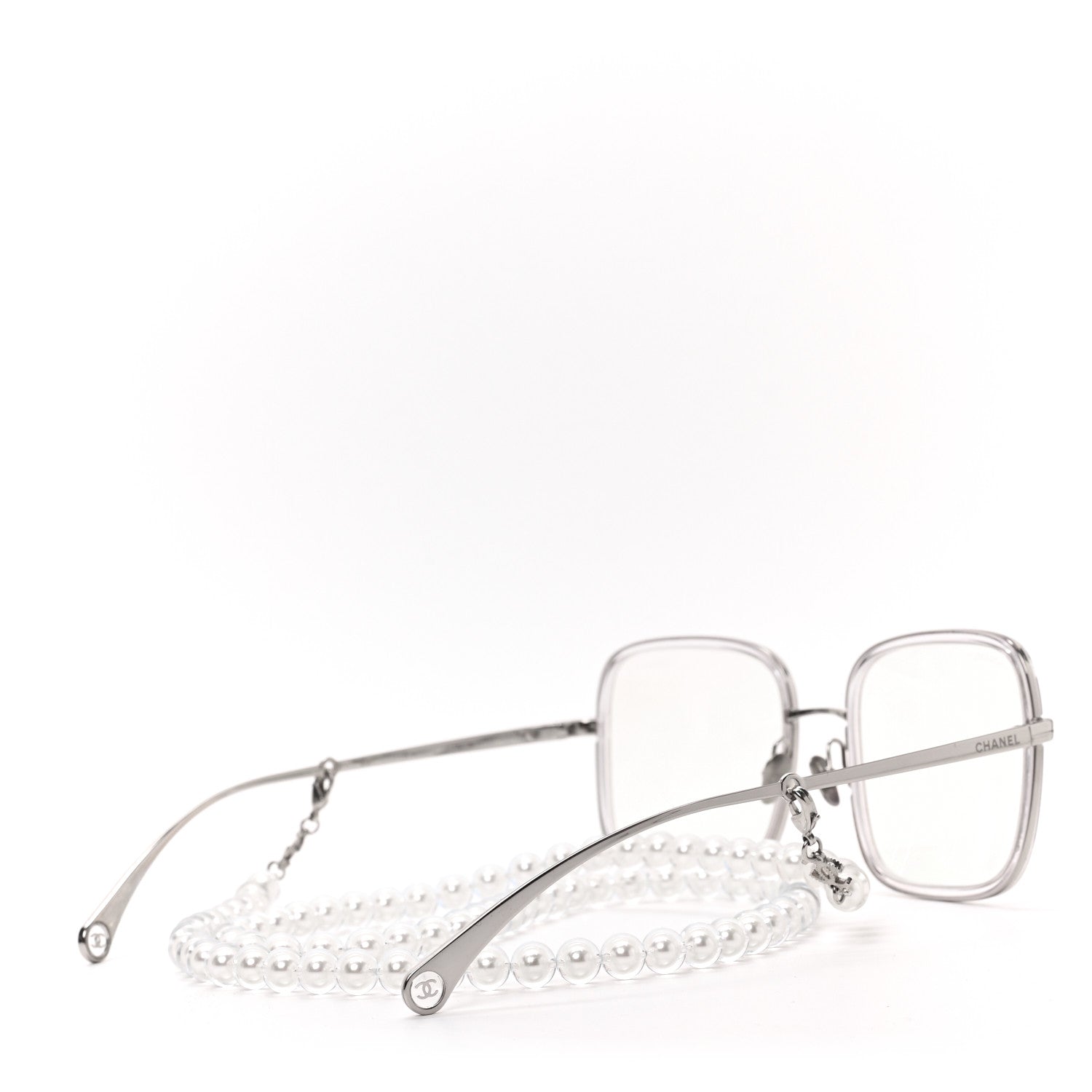 Chanel Metal Removable Pearl Chain Square Eyeglasses 2195-S Silver 4 of 6