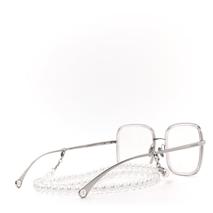 Chanel Metal Removable Pearl Chain Square Eyeglasses 2195-S Silver 4 of 6