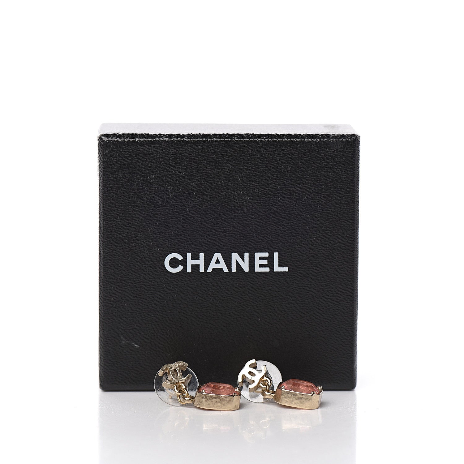 Chanel Crystal CC Drop Earrings Pink Gold 5 of 5
