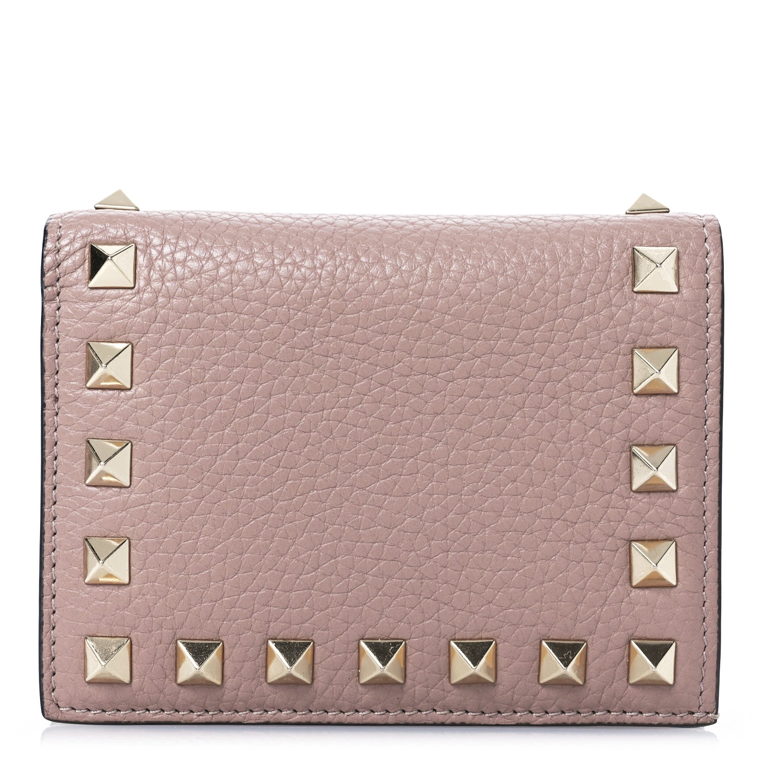 Valentino Garavani Pebbled Calfskin Rockstud French Flap Wallet Poudre 1 of 12