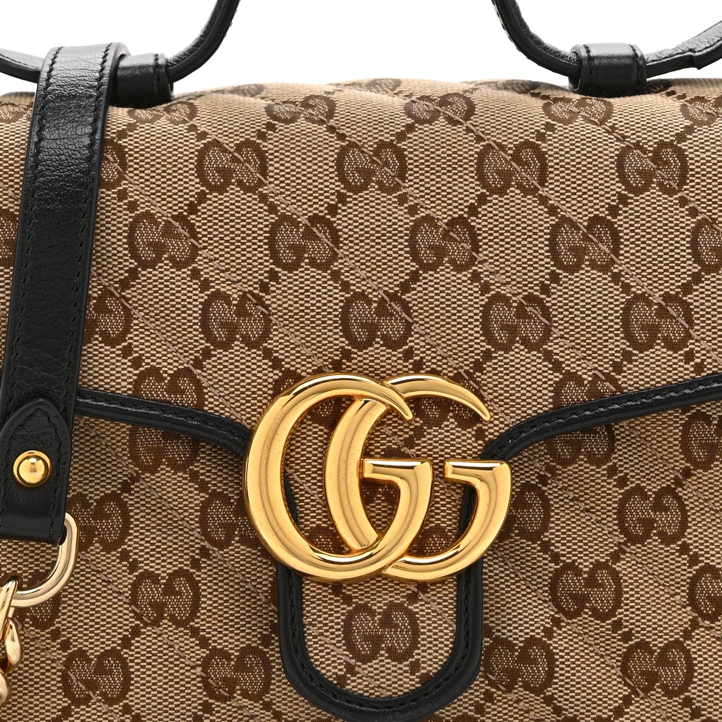 Monogram Azalea Calfskin Matelasse Diagonal Mini GG Marmont Top Handle Shoulder Bag Beige Ebony Black