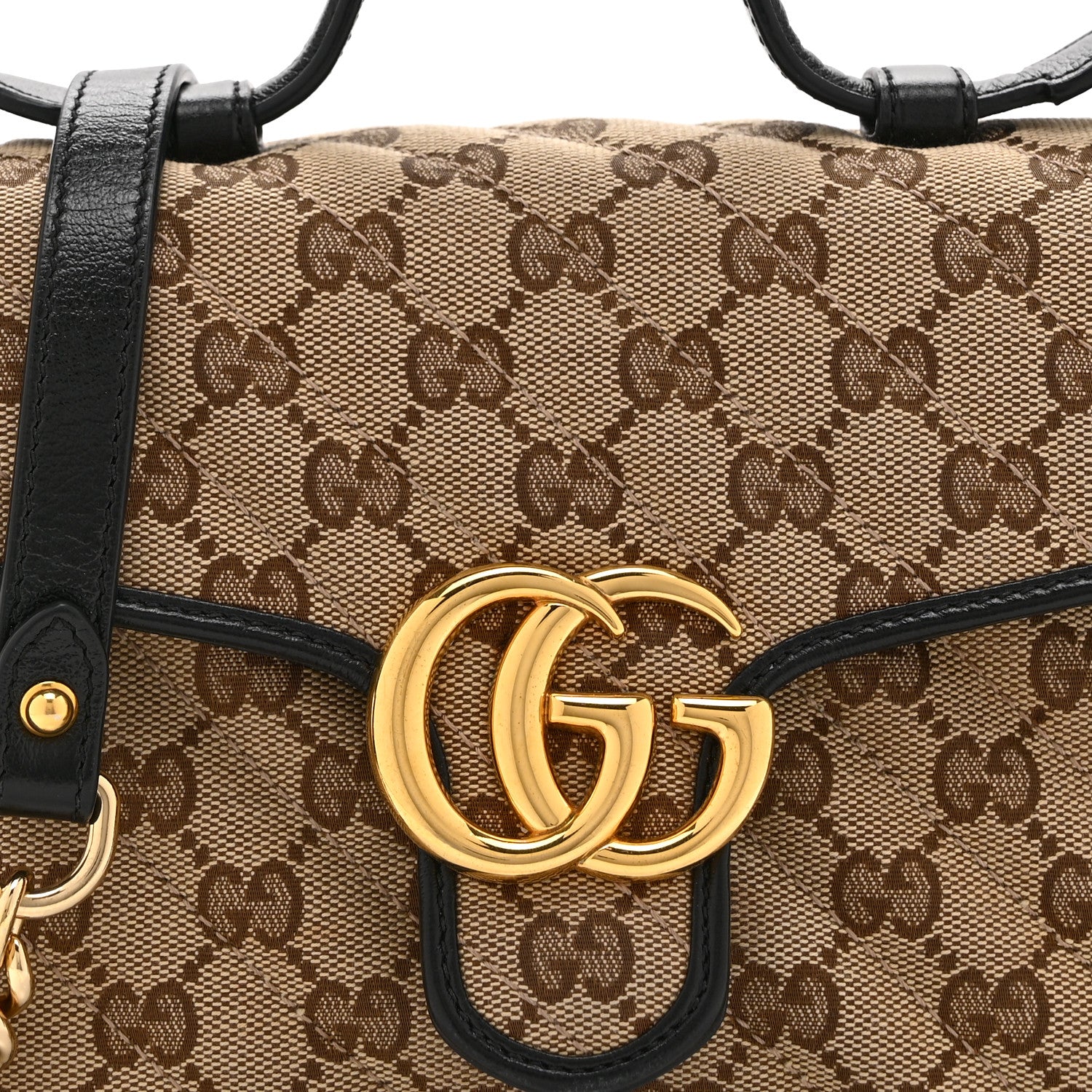 Gucci Monogram Azalea Calfskin Matelasse Diagonal Mini GG Marmont Top Handle Shoulder Bag Beige Ebony Black 9 of 11