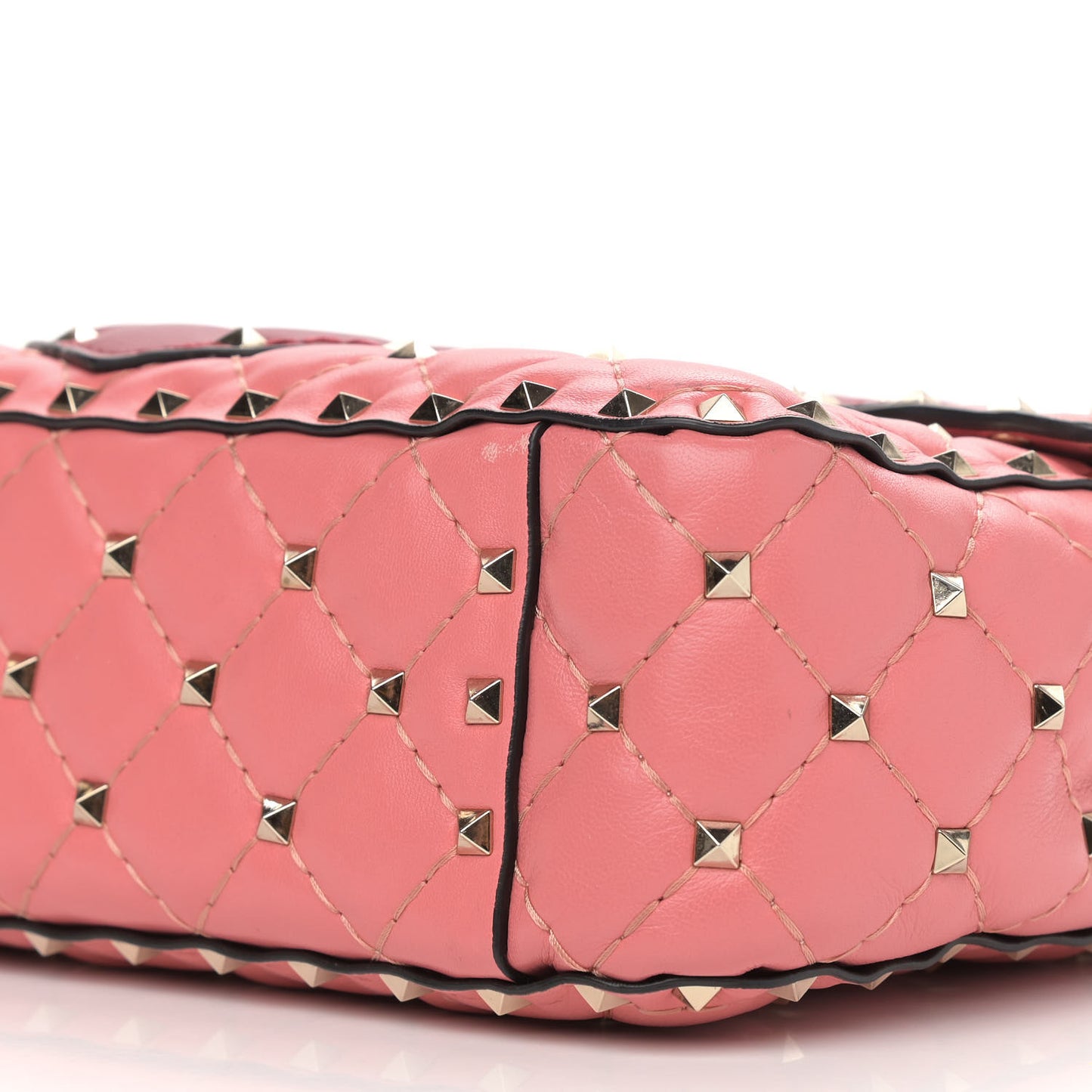 Nappa Quilted Heart Medium Rockstud Spike Shoulder Bag Paradise Rose Red