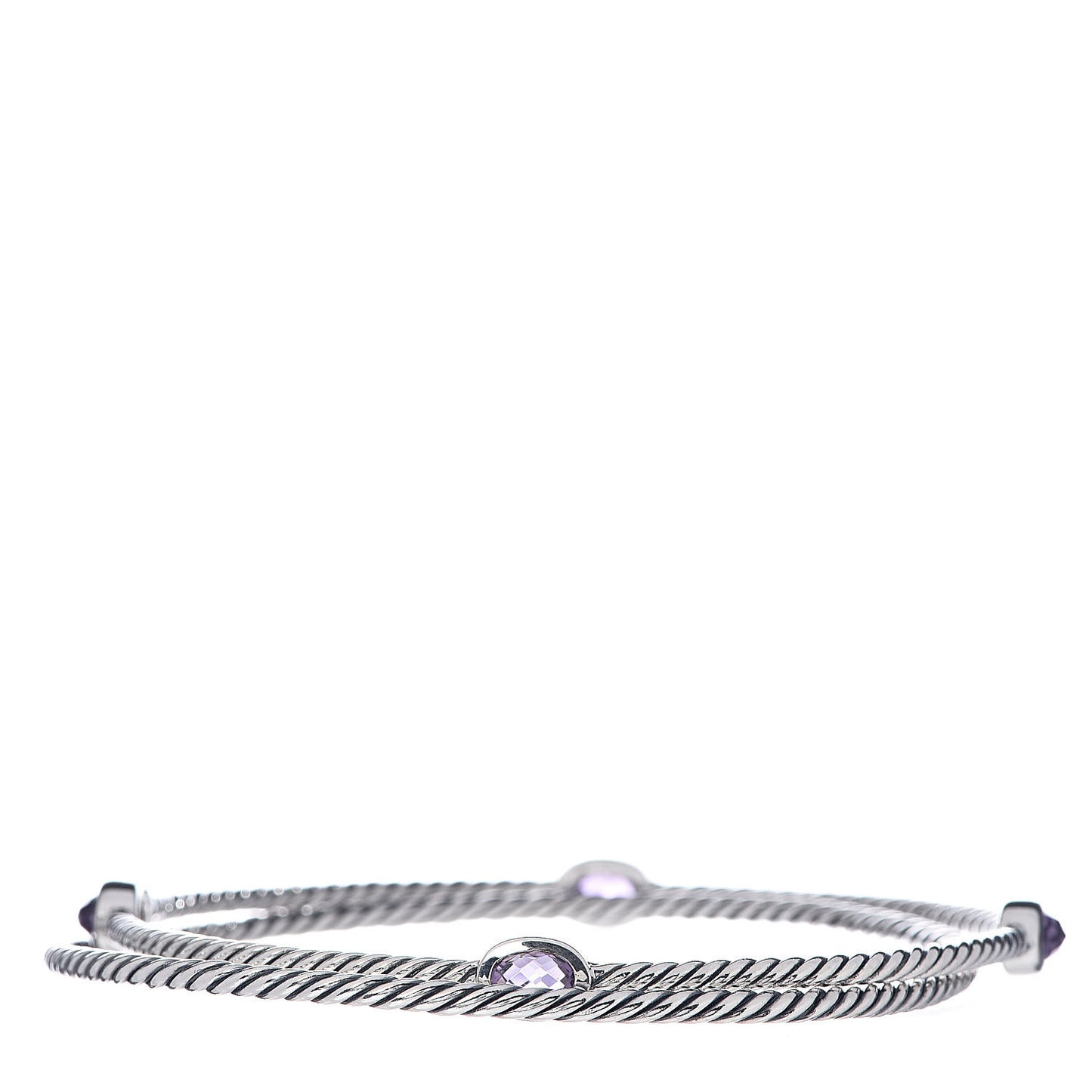 Sterling Silver Amethyst Color Classics Cable Bangle Bracelet Set of 2