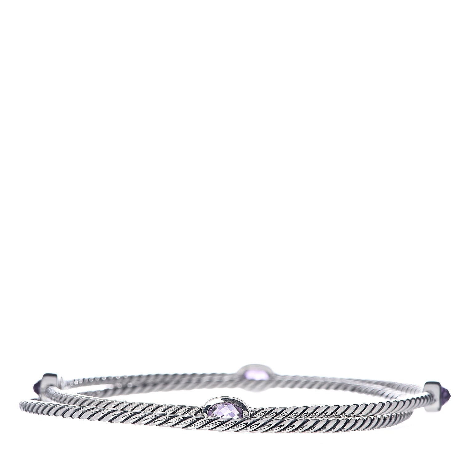 David Yurman Sterling Silver Amethyst Color Classics Cable Bangle Bracelet Set of 2 3 of 5