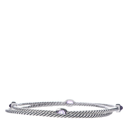 David Yurman Sterling Silver Amethyst Color Classics Cable Bangle Bracelet Set of 2 3 of 5