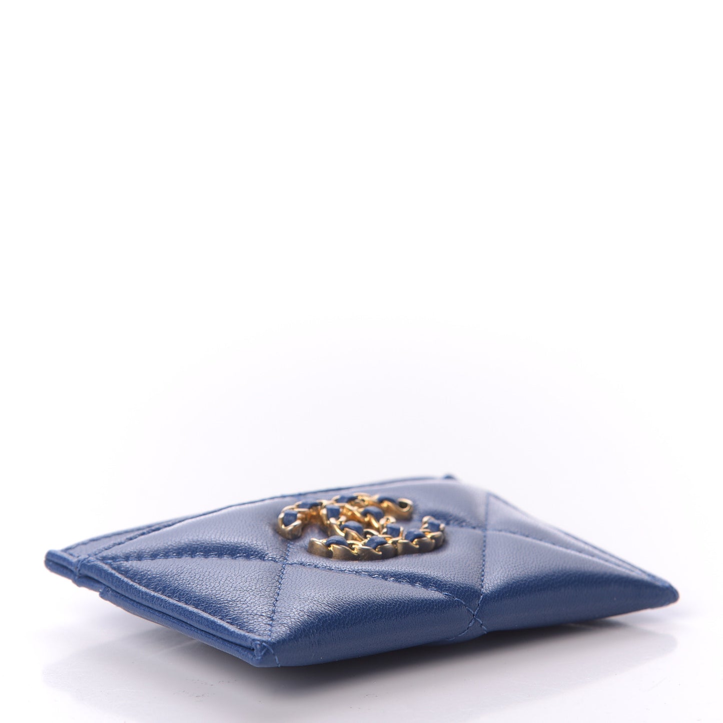 Shiny Goatskin Quilted 19 Card Holder Dark Blue