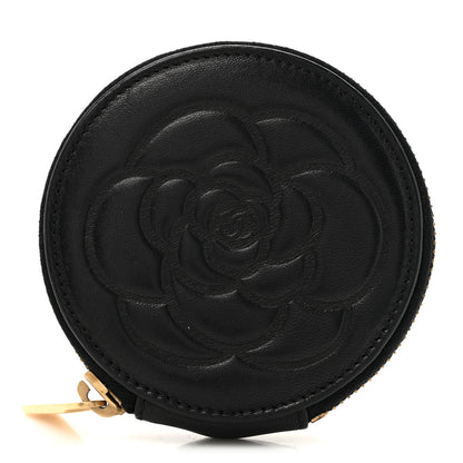 Chanel Lambskin Round Camellia CC Coin Purse Black 1 of 7