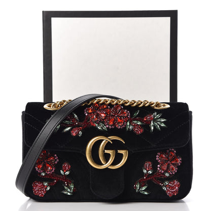 Gucci Velvet Matelasse Embroidered Mini GG Marmont Shoulder Bag Black 8 of 8
