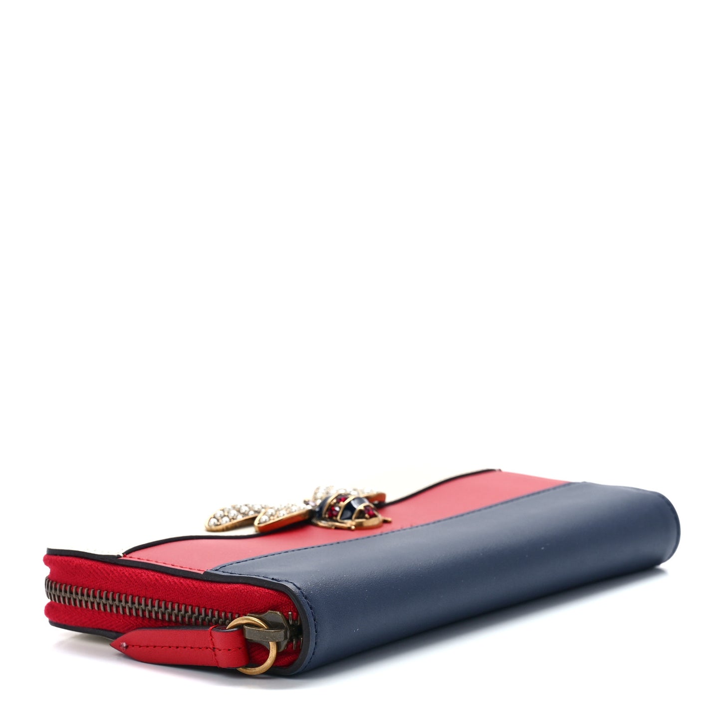 Calfskin Queen Margaret Zip Around Wallet Blue Agata Hibiscus Red Mystic White