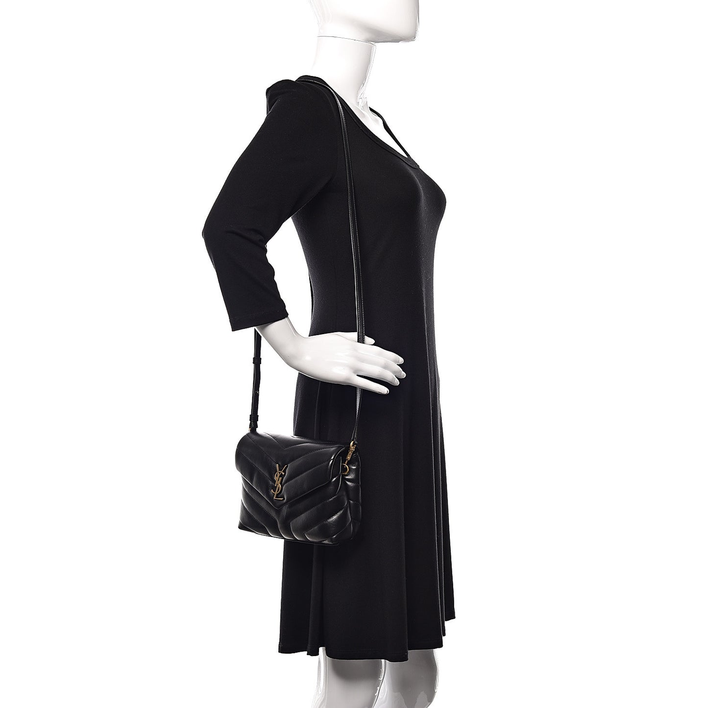 Calfskin Y Quilted Monogram Toy Loulou Crossbody Bag Black