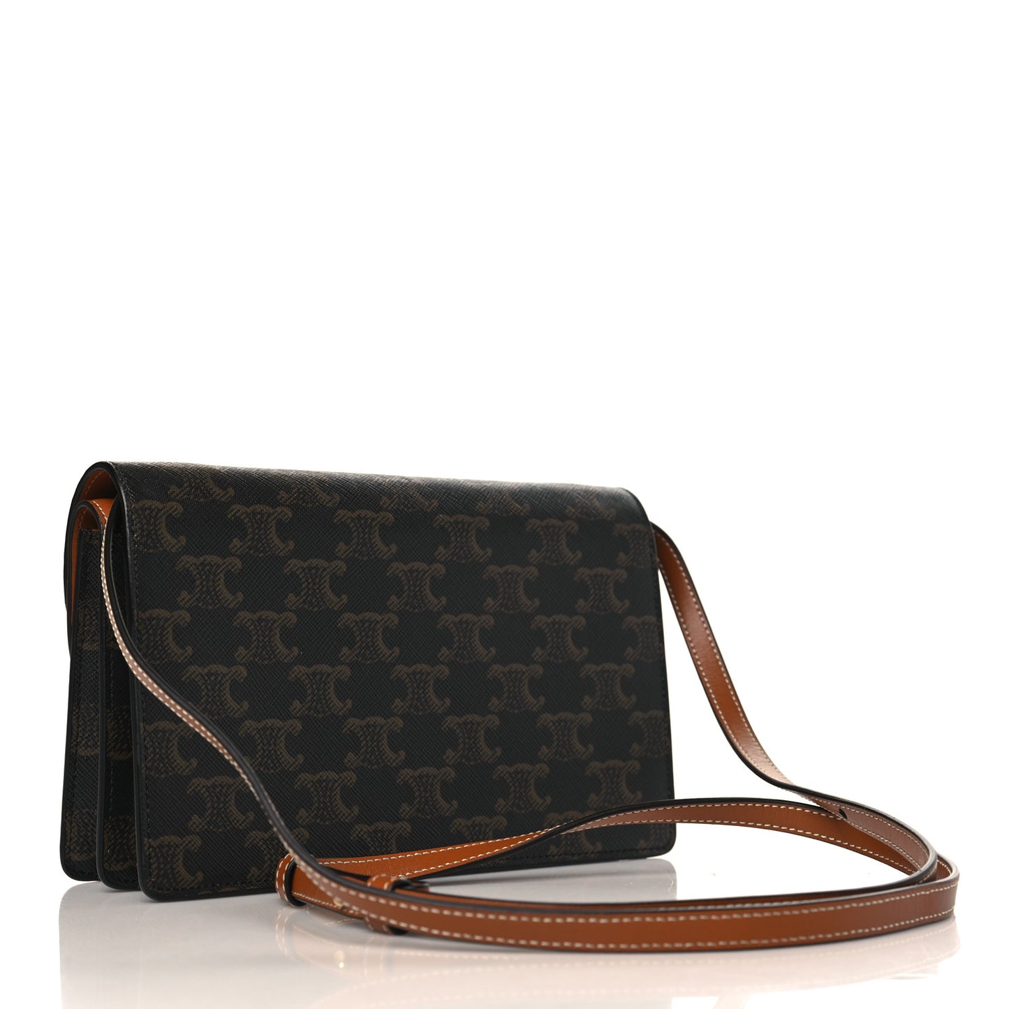 Triomphe Canvas Lambskin Wallet On Strap Tan