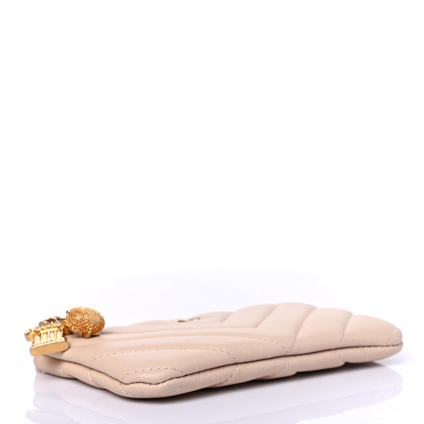 Caviar Chevron Quilted Small Ancient Greek Charms Cosmetic Case Beige