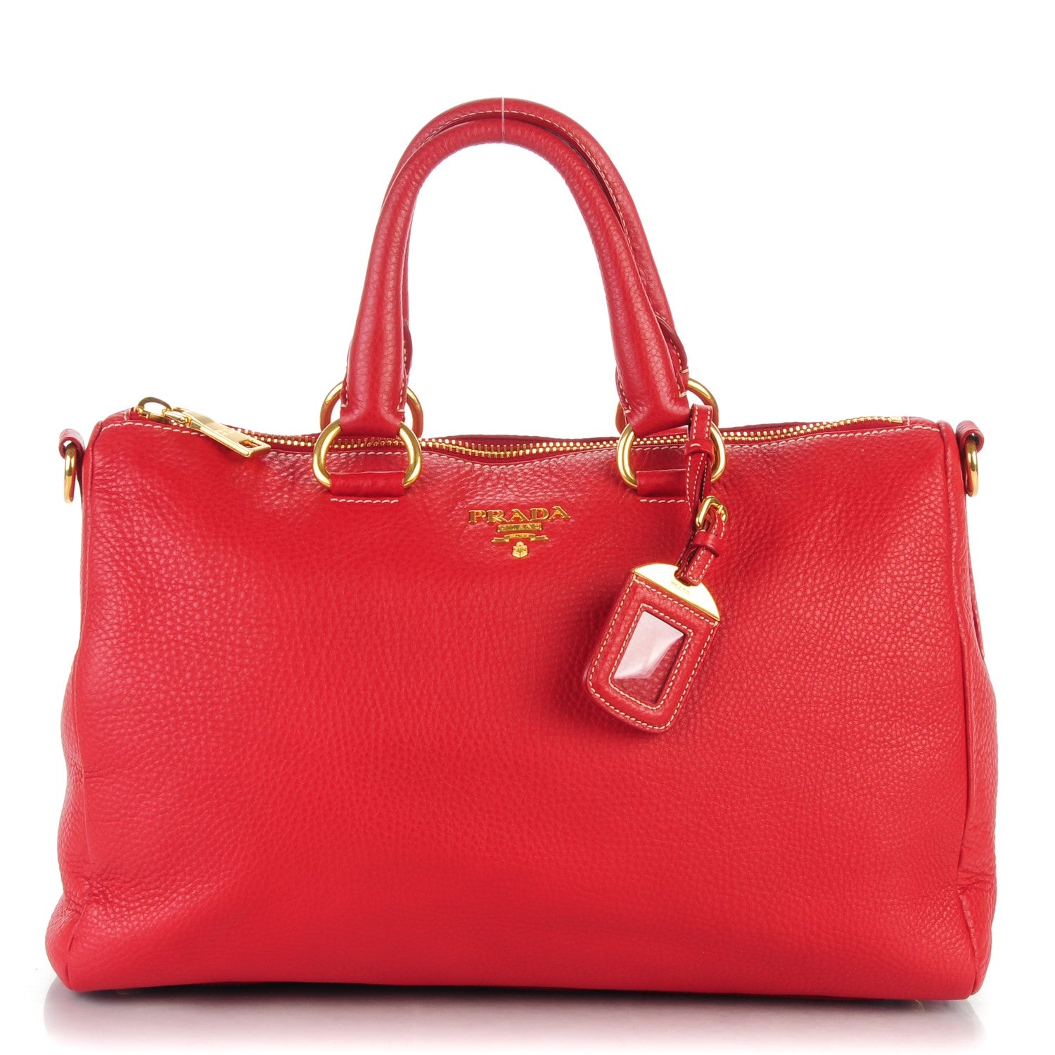Prada Vitello Daino Top Handle Shoulder Bag Rosso 1 of 7