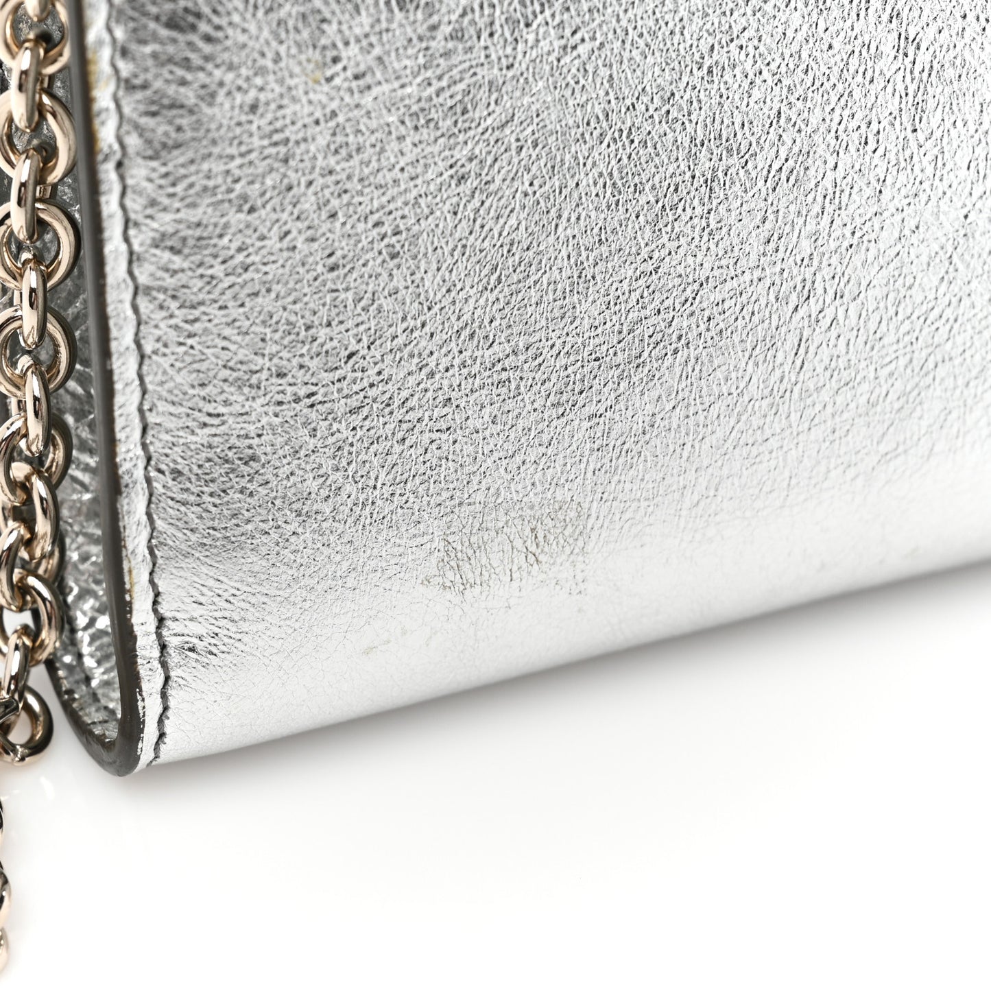 Metallic Crinkled Calfskin Belle de Jour Chain Clutch Silver