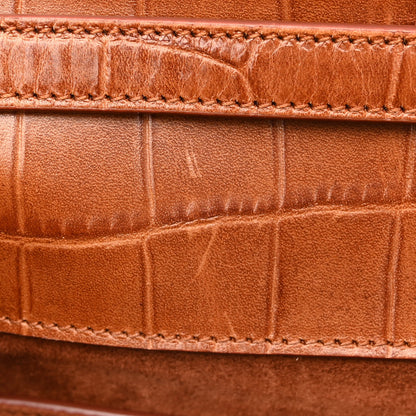 Saint Laurent Shiny Calfskin Crocodile Embossed Small Manhattan Baguette Dark Caramel 9 of 9