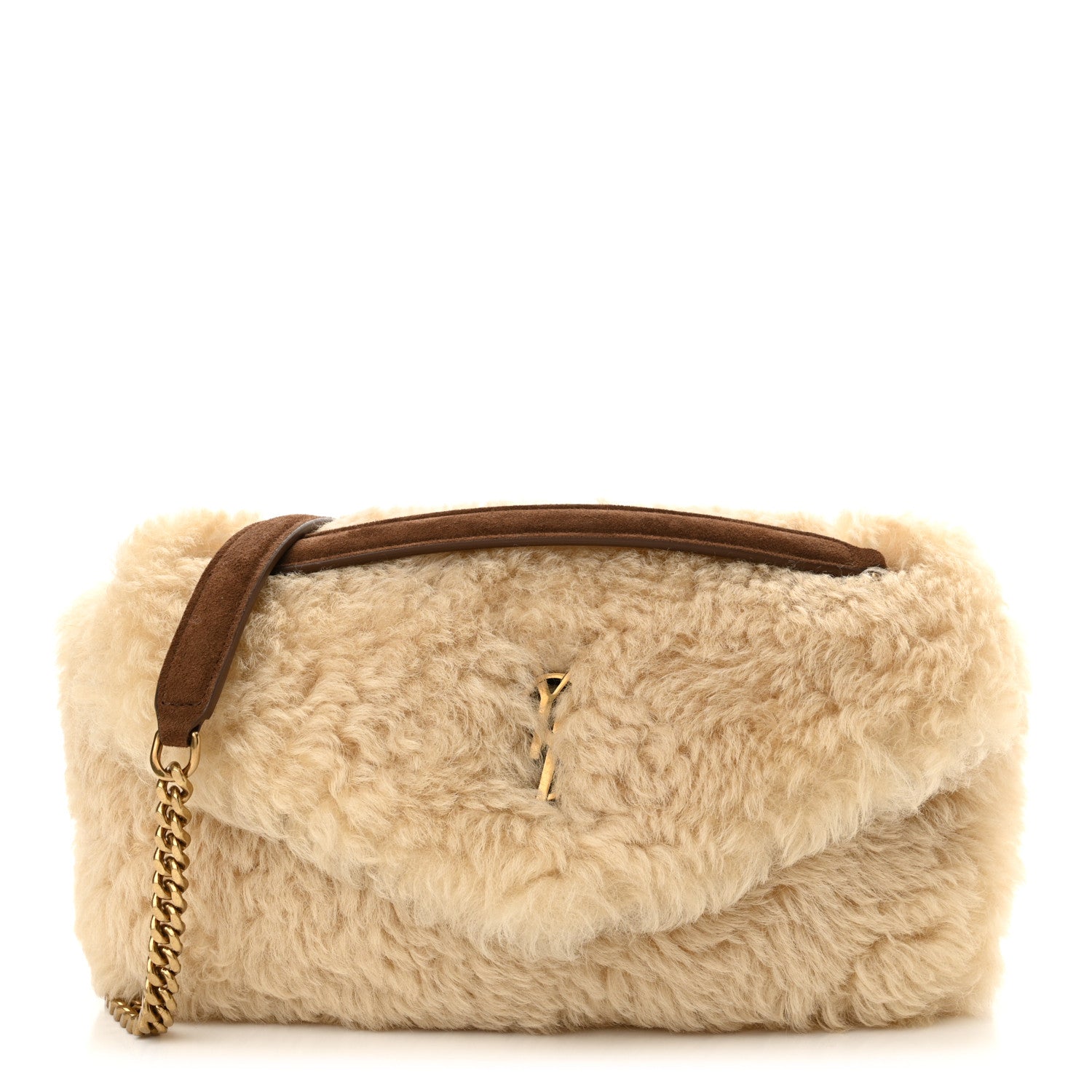Saint Laurent Shearling Calypso Crossbody Crema Naturel Dark Cigar 1 of 10